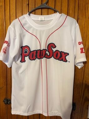 PawSox White Baseball Jersey with Red & Navy Logo